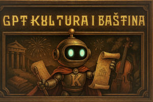 GPT Kultura i Baština – AI robot sa svitkom i kulturnim simbolima