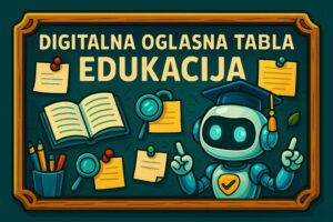 Digitalna oglasna tabla sa robotom i edukativnim ikonama